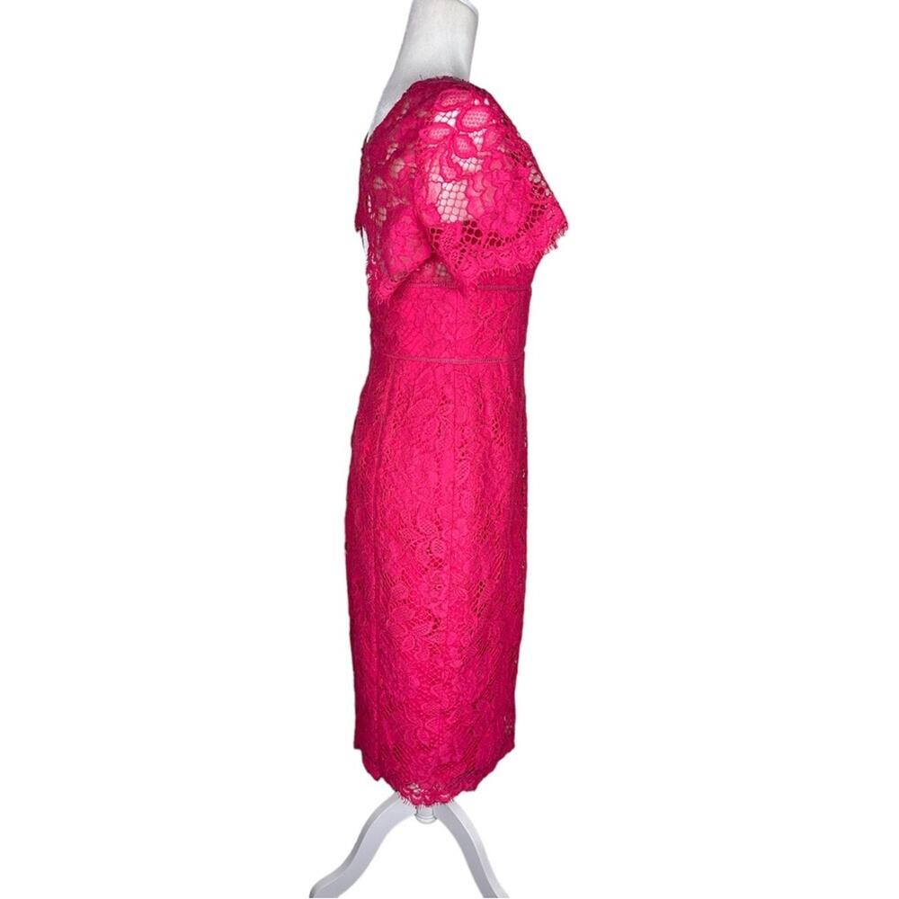 Marchesa Notte Open Back Fuchsia Sheath Cocktail Dress Laddering Detail NWT Sz 6 - Picture 6 of 13